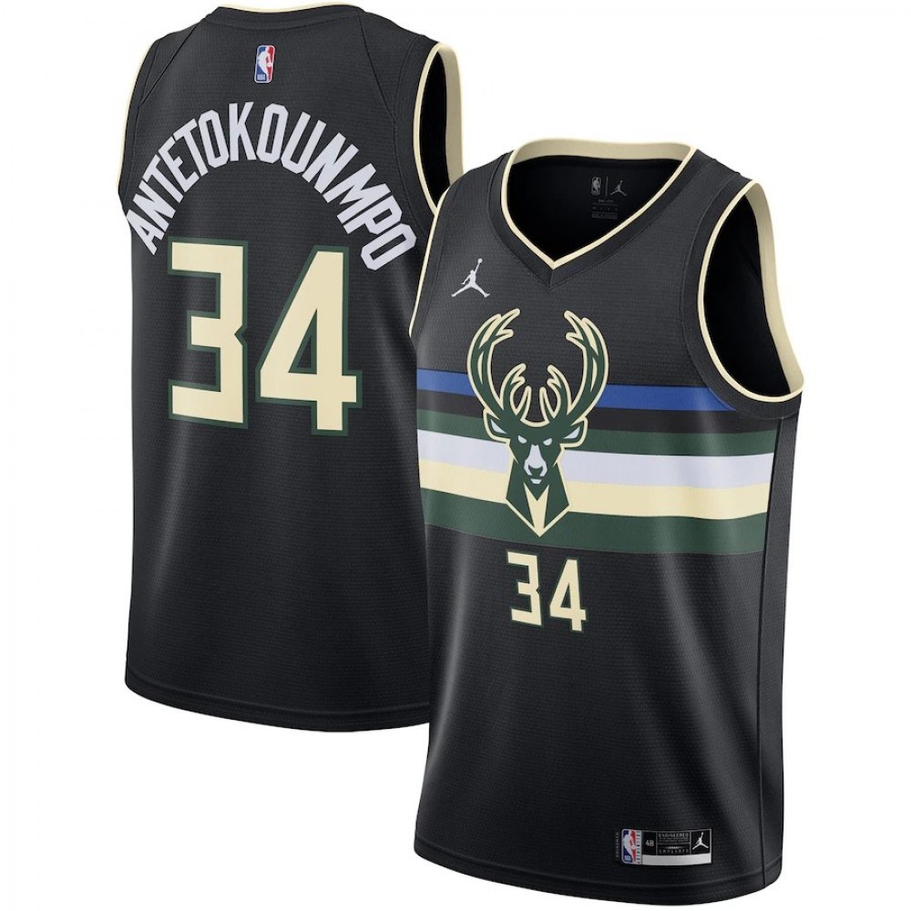 Men's Milwaukee Bucks Antetokounmpo #34 Jordan Black 20/21 Swingman Jersey - Statement Edition-Pro Kit Vault | Brand New 26/27 Sports Jerseys